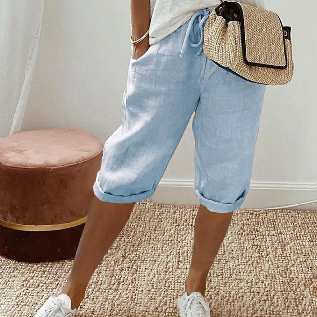 MIRANDA | KNEE-LENGTH LINEN SHORTS