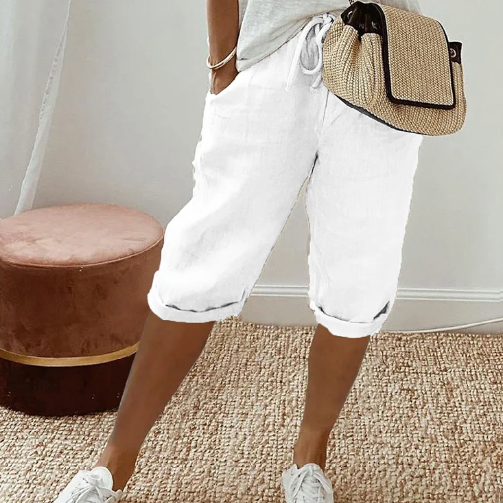 MIRANDA | KNEE-LENGTH LINEN SHORTS